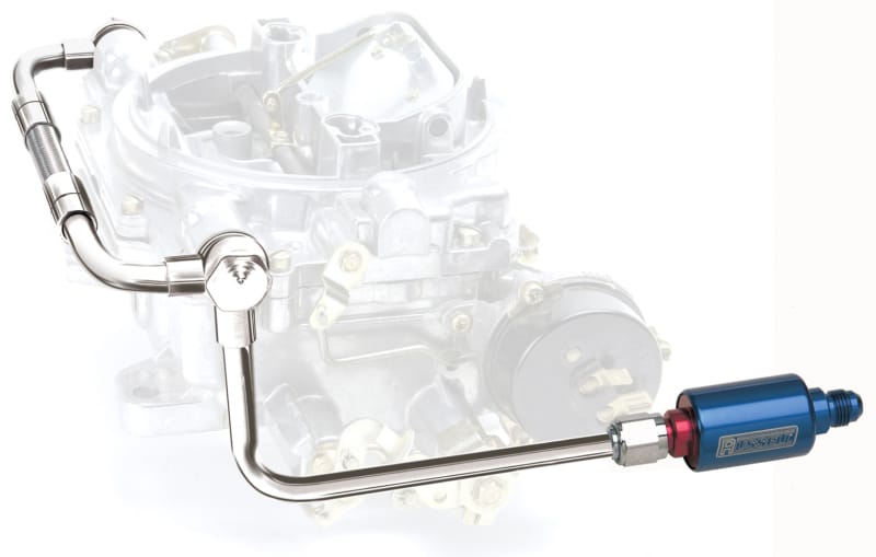 Edelbrock — Chrome Dual-Feed Fuel Line Kit With Blue Anodized Aluminum Filter