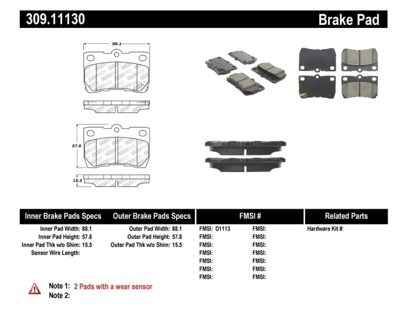 Stoptech — StopTech Sport Brake Pads with Shims and Hardware