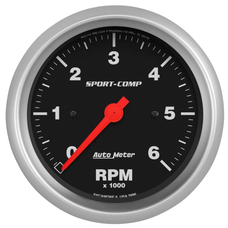 AutoMeter — GAUGE, TACHOMETER, 3 3/8", 6K RPM, IN-DASH, SPORT-COMP