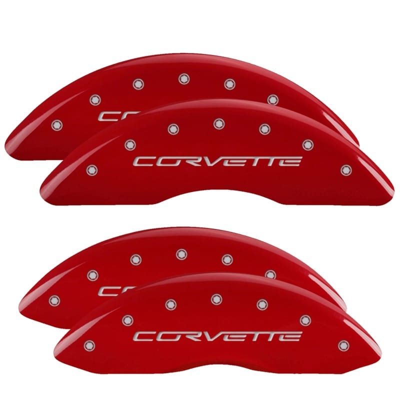 MGP — Set of 4 caliper covers, Engraved Front and Rear: C6/Corvette, Red powder coat f
