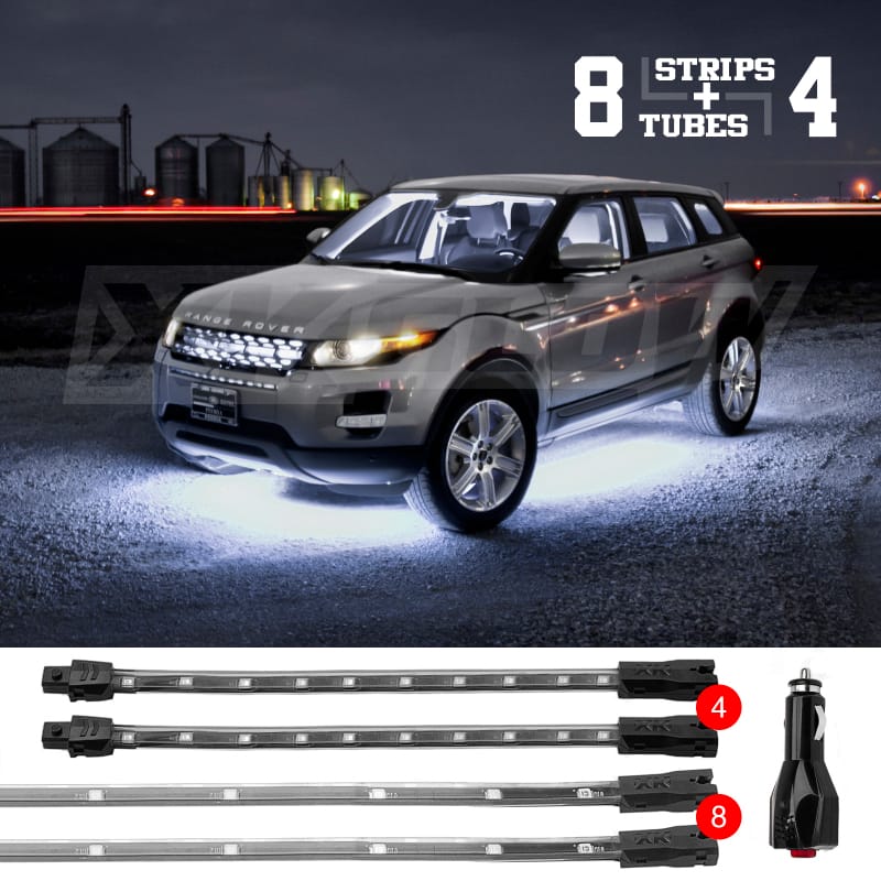 XKGLOW — XK Glow Strip Single Color Underglow LED Accent Light Car/Truck Kit White - 8x24In Tube + 4x8In