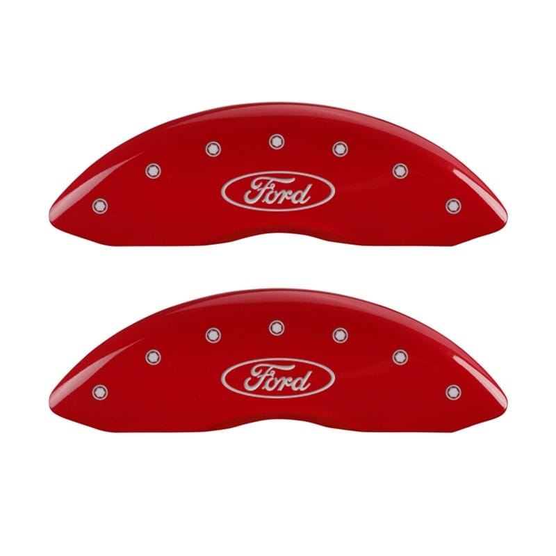 MGP — Set Of 2 Caliper Covers, Engraved Front: Ford Oval Logo Red Powder Coat Finish, 