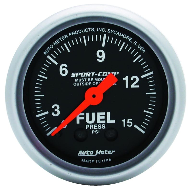AutoMeter — GAUGE, FUEL PRESSURE, 2 1/16", 15PSI, MECHANICAL, SPORT-COMP