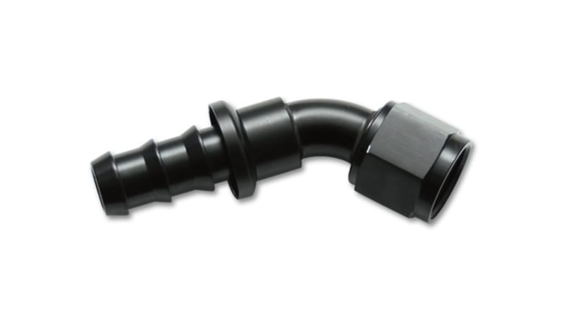 Vibrant — Push-On 45 Degree Hose End Elbow Fitting; Size: -6AN
Push-on 45 deg. Hose End Fitting, Hose Size: -6AN
Push-On 45 Degree Hose End Fitting