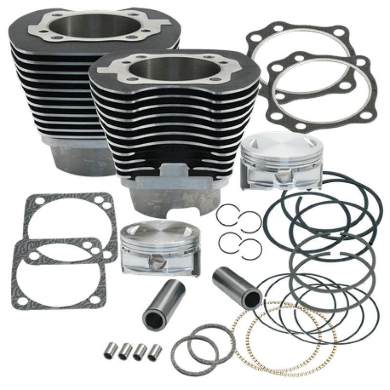 S&S Cycle — S&S Cycle 99-06 BT 4 1/8in Bore Cylinder & Piston Kit Early Production T111 Engines - Wrinkle Black