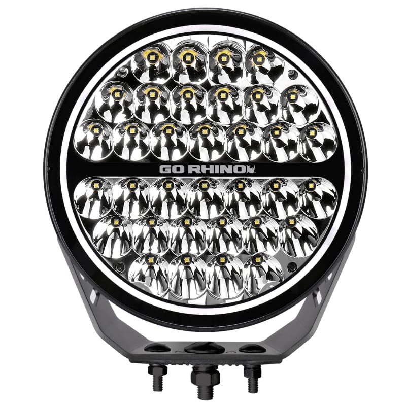 Go Rhino — Go Rhino Xplor Blackout Series Round Single LED Spot Light Kit w/DRL (Surface Mount) 9in. - Blk
BLK-9"LightKit W/DRL