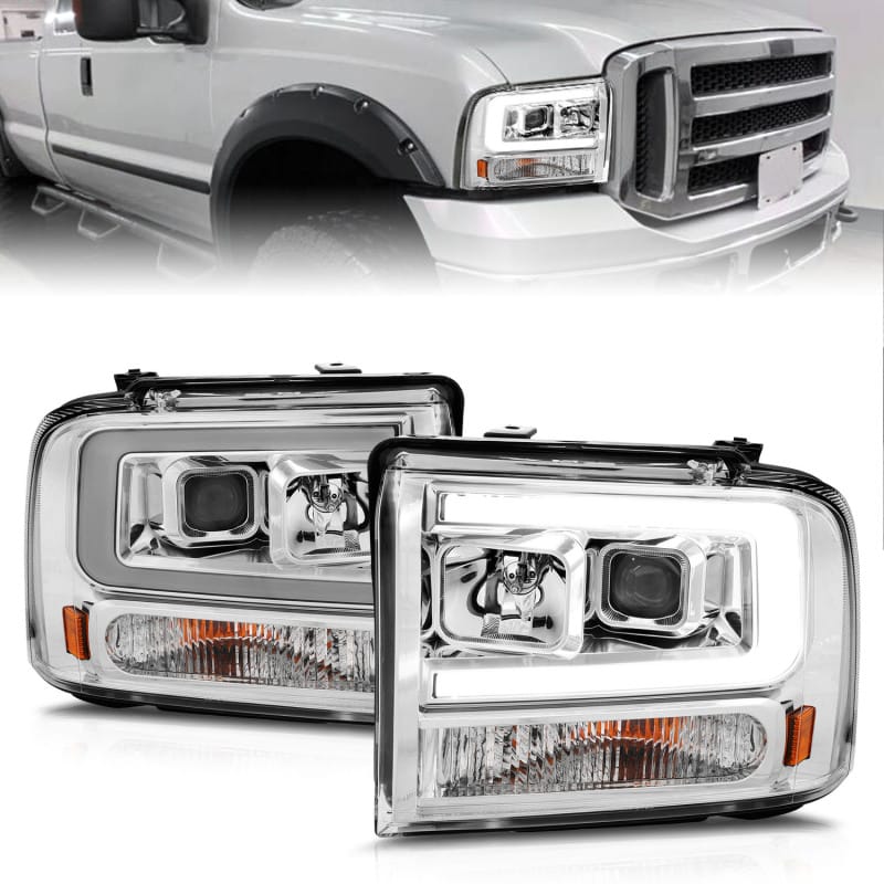 ANZO — ANZO 99-04 Ford F250/F350/F450/Excursion (excl 99) Projector Headlights - w/Light Bar Chrome Housing
Head Light Set
HdLtSet