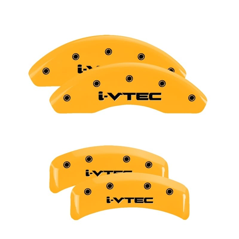 MGP — Set of 4 caliper covers, Engraved Front and Rear: i-Vtec, Yellow powder coat fin