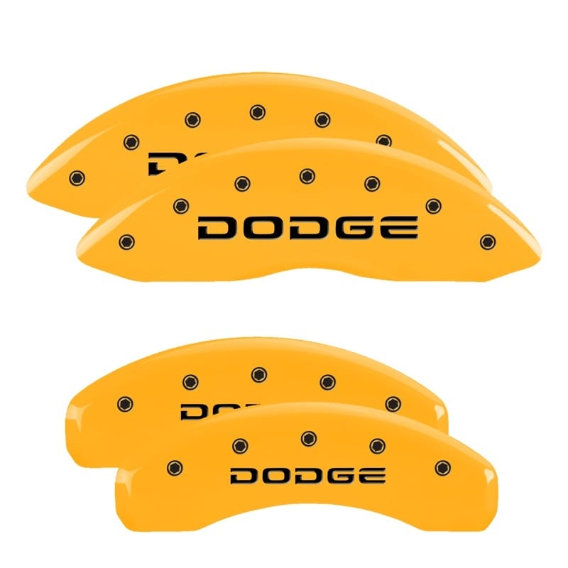 MGP — Set of 4 caliper covers, Engraved Front and Rear: Broken D/Dodge , Yellow powder
