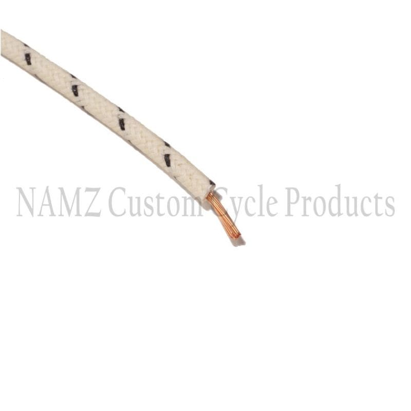 NAMZ — NAMZ OEM Color Cloth-Braided Wire 25ft. Pack 16g - White w/Black Tracer