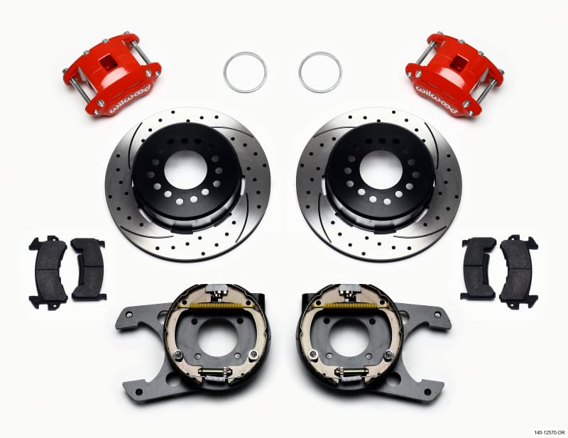 Wilwood — KIT,REAR,DISC/DRUM,12 BOLT CHEVY,2.75/ 2.81 O,D154,1PC ROTOR,STAGGER MT,SRP,RED