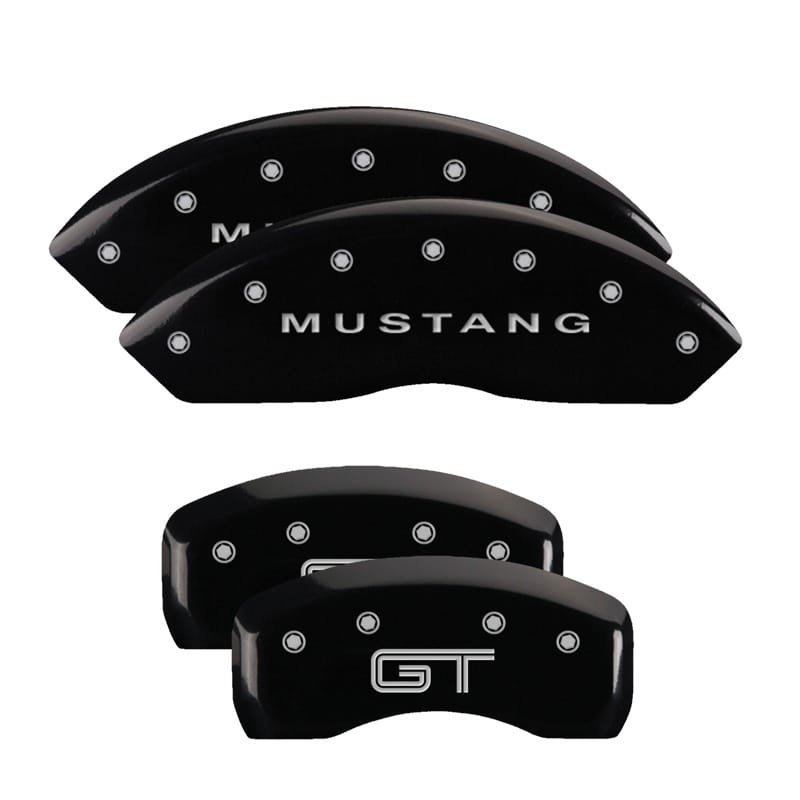 MGP — Set of 4 caliper covers, Engraved Front: Mustang - Engraved Rear: S197/GT, Black