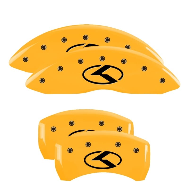 MGP — Set of 4 caliper covers, Engraved Front and Rear: Circle K/Kia, Yellow powder co