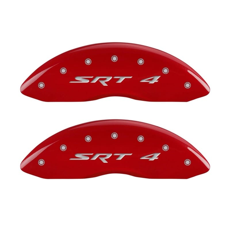 MGP — Set Of 2 Caliper Covers, Engraved Front: SRT 4 Red Powder Coat Finish, Silver Ch