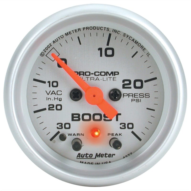 AutoMeter — GAUGE, VAC/BOOST, 2 1/16", 30INHG-30PSI, STEPPER MOTOR W/PEAK & WARN, ULTRA-LITE