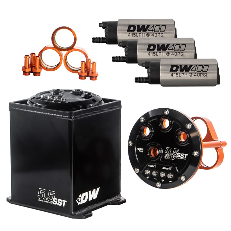 DeatschWerks — 5.5 Staged Surge Tank with 3 DW400 Fuel Pumps
5.5L Surge Tank