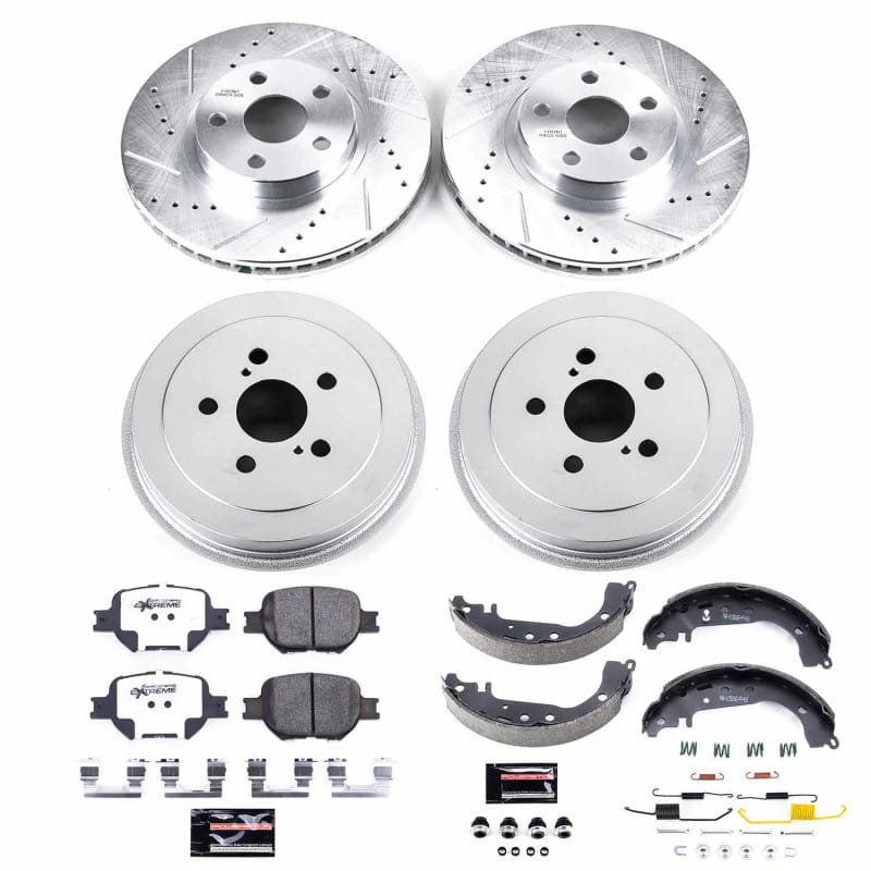PowerStop — Z26 Street Ceramic Brake Pads, Drilled + Slotted Rotors, Drum + Shoe Kit