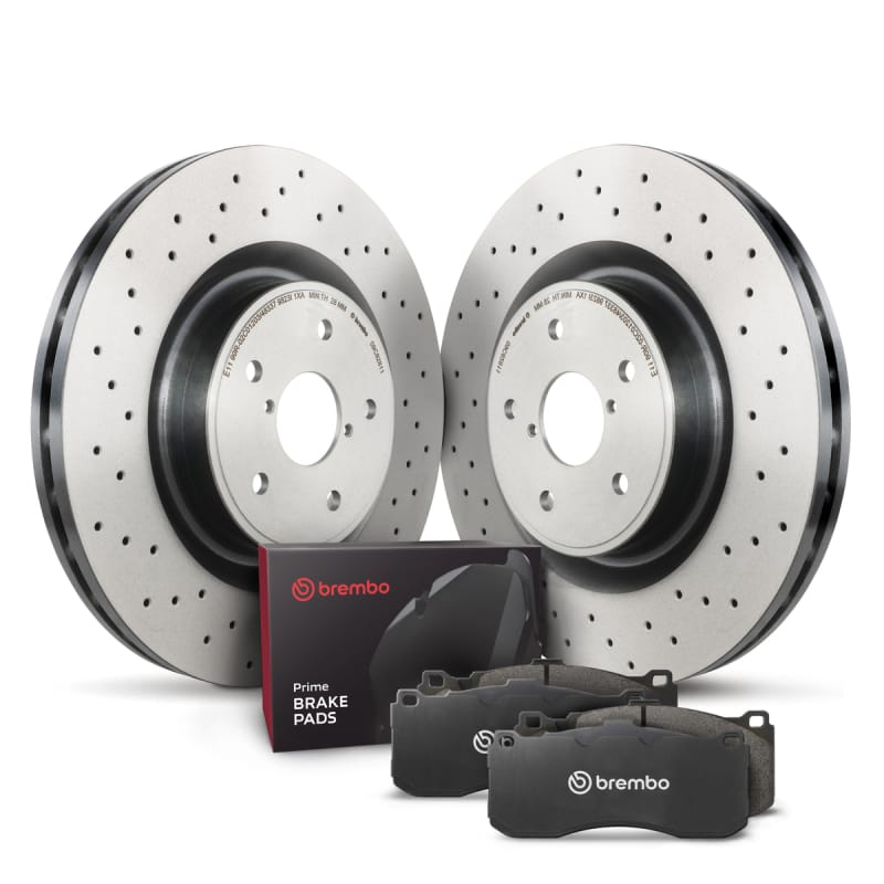 Brembo OE — Brembo low-met brake pad and UV coated vented drilled brake disc kit