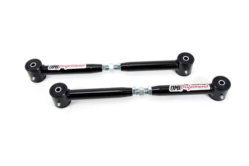 UMI Performance — UMI rear lower control arms, tubular, adjustable, heavy-duty.