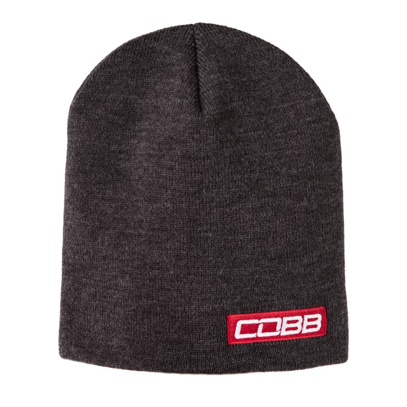 COBB — Cobb Tuning Bar Logo Knit Beanie - Gray w/Red Logo 8in. Tall OS
