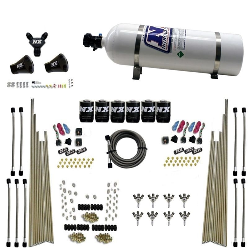 Nitrous Express — 8-CYL TRIPLE-D DRY DIRECT PORT, 3 STAGE DRY, 6 SOLENOIDS W/ 15LB BOTTLE
Nitrous Oxide Injection System Kit