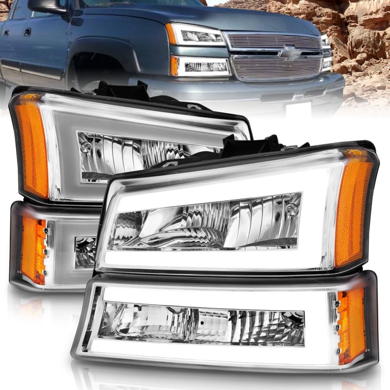 ANZO — ANZO 2003-2006 Chevrolet Silverado 1500 Crystal Headlights w/ Light Bar Chrome Housing
Head Light Set
HdLtSet