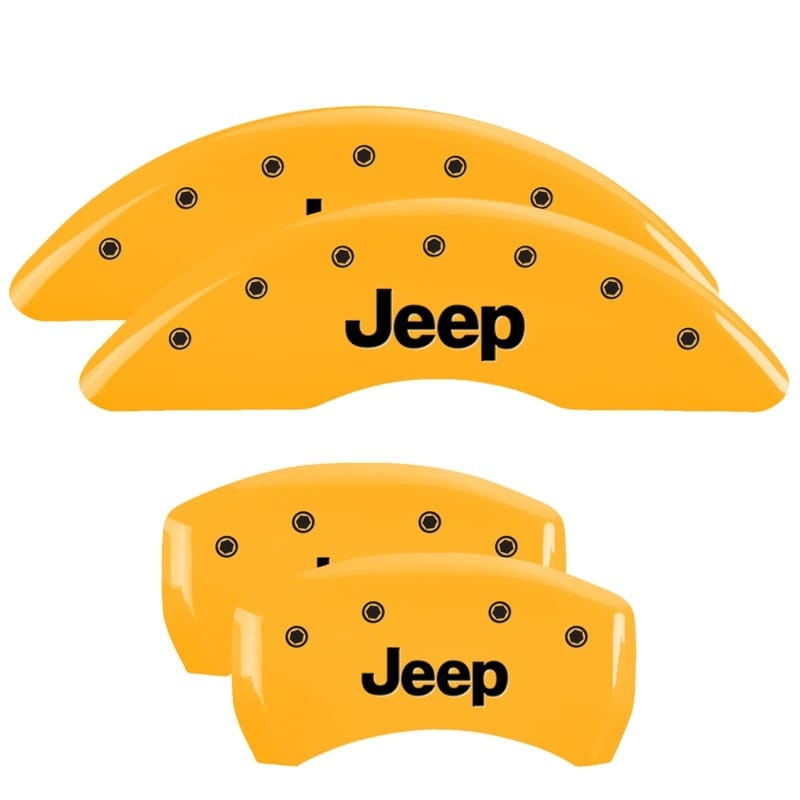 MGP — Set of 4 caliper covers, Engraved Front and Rear: JEEP, Yellow powder coat finis