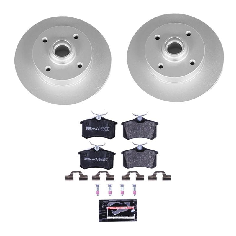 PowerStop — Genuine Geomet Coated Rotors, ECE-R90 Brake Pads + Hardware Kit