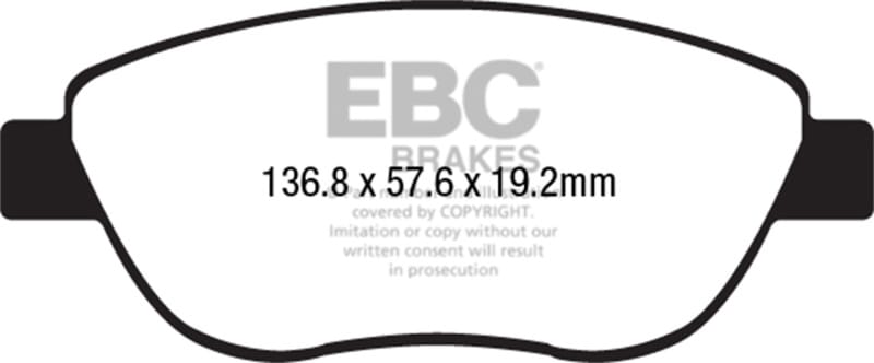 EBC — EBC 14-17 Fiat 500 Redstuff Ceramic Low Dust Front Brake Pads
Disc Brake Pad
