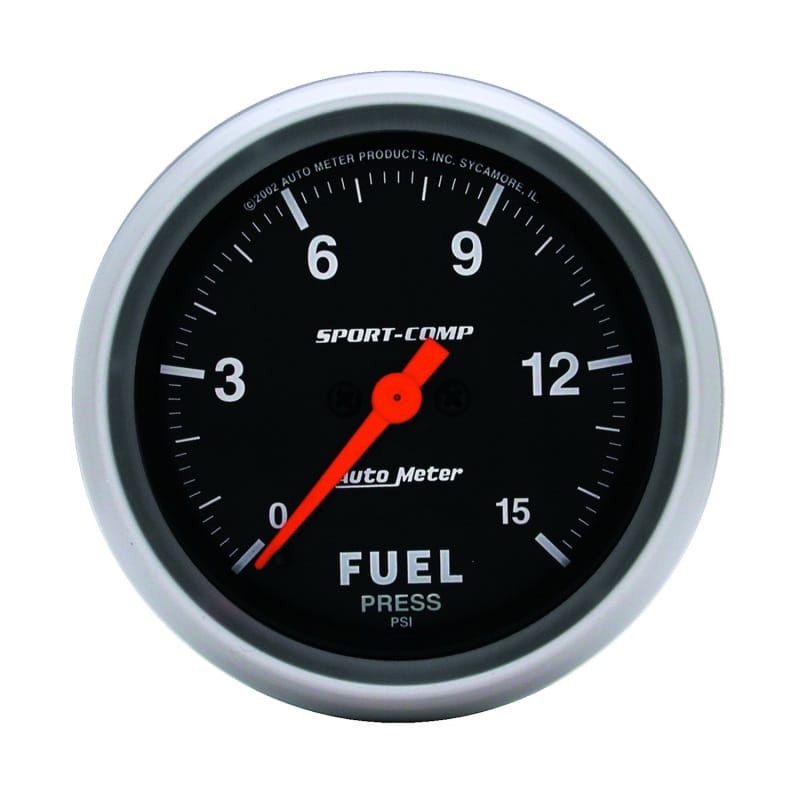 AutoMeter — GAUGE, FUEL PRESSURE, 2 5/8" , 15PSI, DIGITAL STEPPER MOTOR, SPORT-COMP