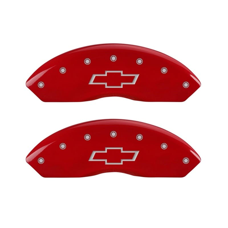 MGP — Set Of 2 Caliper Covers, Engraved Rear: Bowtie Red Powder Coat Finish, Silver Ch