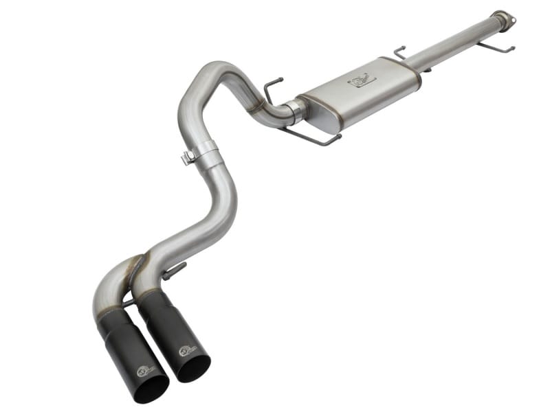 aFe — Rebel Series 3 IN Cat-Back Exhaust System w/ Mid-Side Exit Black Tips