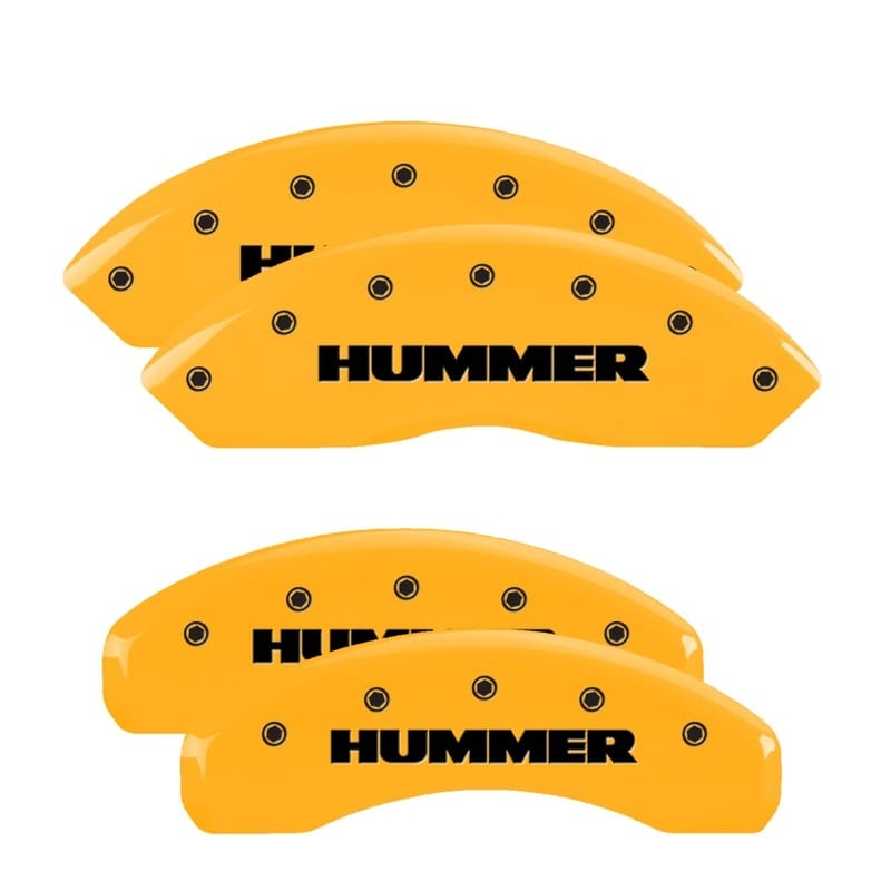MGP — Set of 4 caliper covers, Engraved Front and Rear: Hummer, Yellow powder coat fin