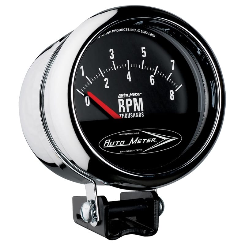 AutoMeter — GAUGE, TACH, 3 3/4", 8K RPM, PEDESTAL W/RETRO SHORT SWEEP, TRADITIONAL CHROME