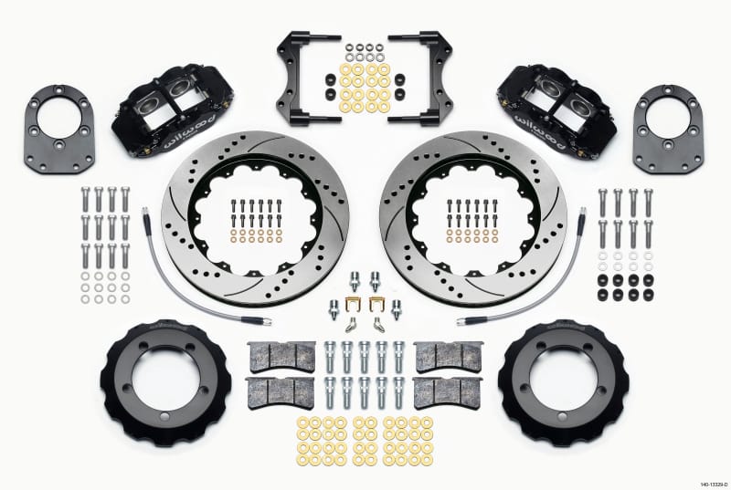 Wilwood — KIT,FRONT,FORD BRONCO,66-75,DANA 30/44 DRUM SPINDLE,FNSL4R,14.00,DRILL,W/LINES