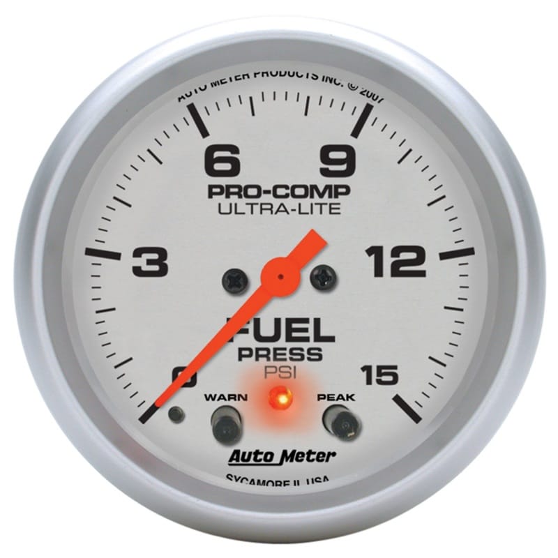 AutoMeter — GAUGE, FUEL PRESS, 2 5/8" , 15PSI, DIGITAL STEPPER MOTOR W/PK & WRN, ULTRA-LITE