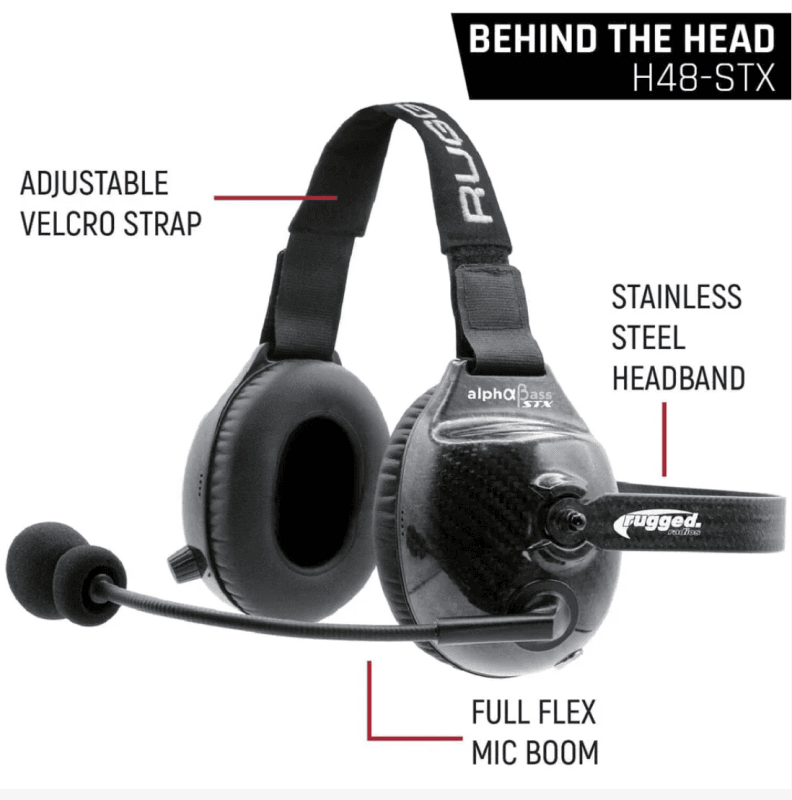 Rugged Radios — Rugged Radios AlphaBass Carbon Fiber Headset for STEREO and OFFROAD Intercoms Behind The Head
