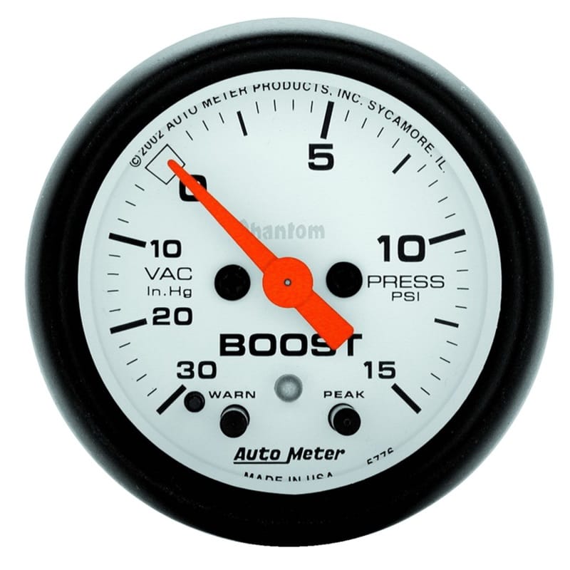 AutoMeter — GAUGE, VAC/BOOST, 2 1/16" , 30INHG-15PSI, STEPPER MOTOR W/PEAK & WARN, PHANTOM