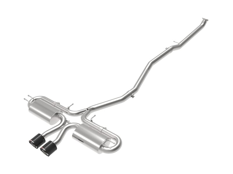 aFe — Takeda 3 IN 304 Stainless Steel Cat-Back Exhaust w/ Center Carbon Fiber Tips
