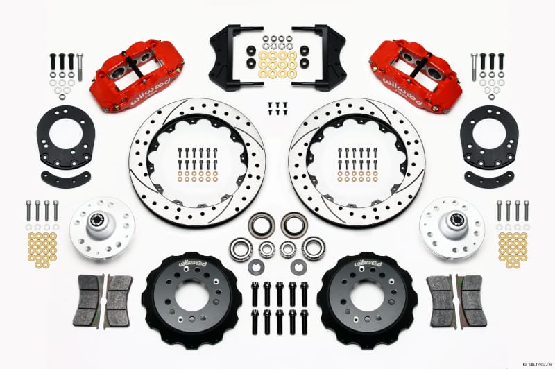 Wilwood — KIT,FRONT,MUSTANG 65-69,V8 DRUM SPINDLE 12.88 ROTOR,DRILLED,RED