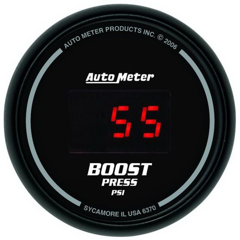 AutoMeter — GAUGE, BOOST, 2 1/16", 60PSI, DIGITAL, BLACK DIAL W/ RED LED