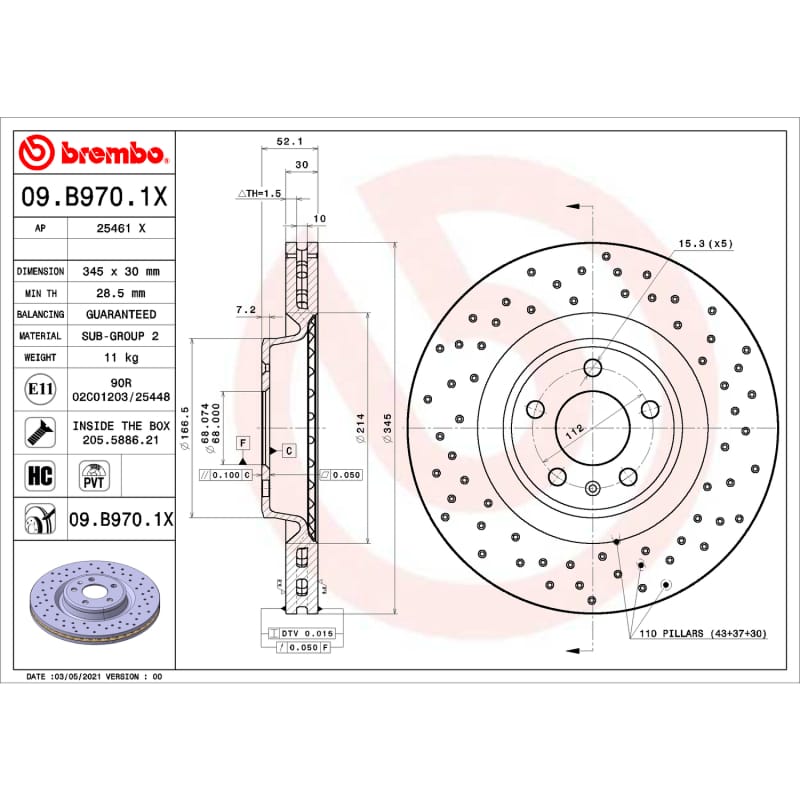 Brembo OE — Premium UV Coated Front Xtra Cross Drilled Brake Rotor