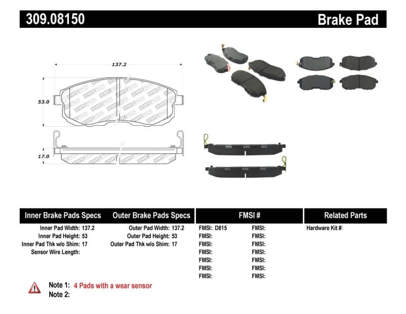 Stoptech — StopTech Sport Brake Pads with Shims and Hardware