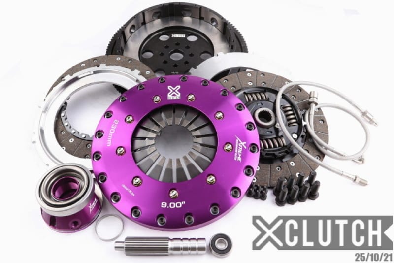 XCLUTCH — Clutch Kit Inc Chromoly Flywheel + HRB; 9" Twin Sprung Organic Clutch Discs