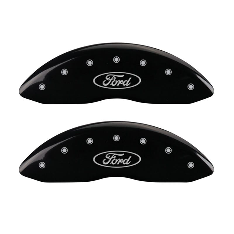 MGP — Set Of 2 Caliper Covers, Engraved Front: Ford Oval Logo Black Powder Coat Finish