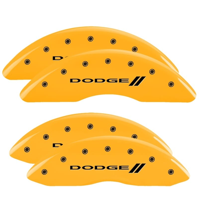 MGP — Set of 4 caliper covers, Engraved Front and Rear: With stripes/Dodge, Yellow pow