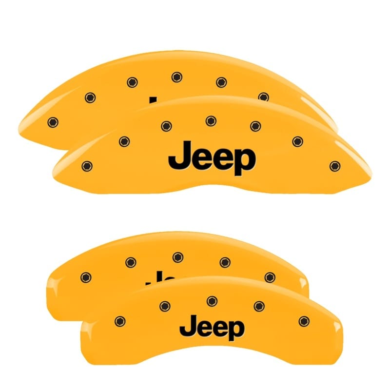 MGP — Set of 4 caliper covers, Engraved Front and Rear: JEEP, Yellow powder coat finis