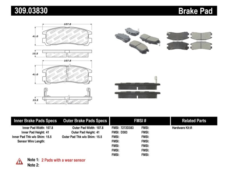 Stoptech — StopTech Sport Brake Pads with Shims and Hardware