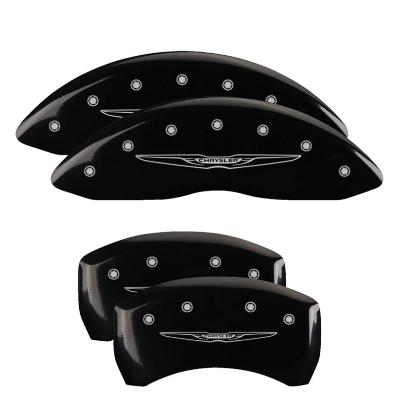 MGP — Set of 4 caliper covers, Engraved Front and Rear: Style 2/Chrysler Wing, Black p