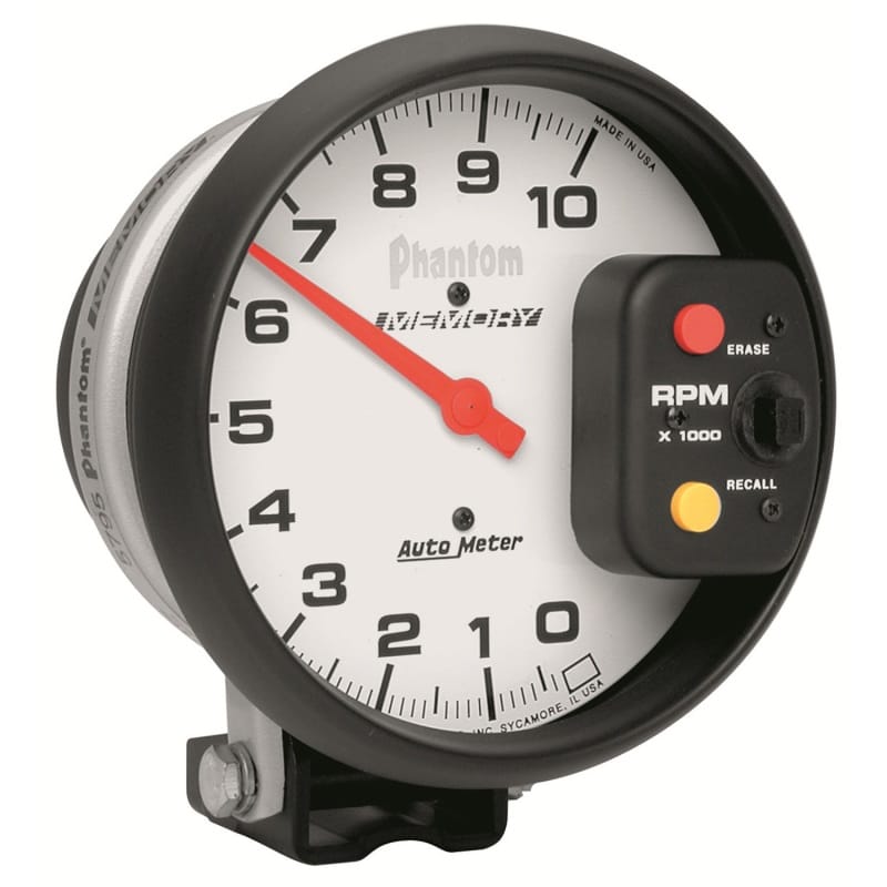 AutoMeter — GAUGE, TACHOMETER, 5", 10K RPM, PEDESTAL W/ PEAK RPM MEMORY, PHANTOM